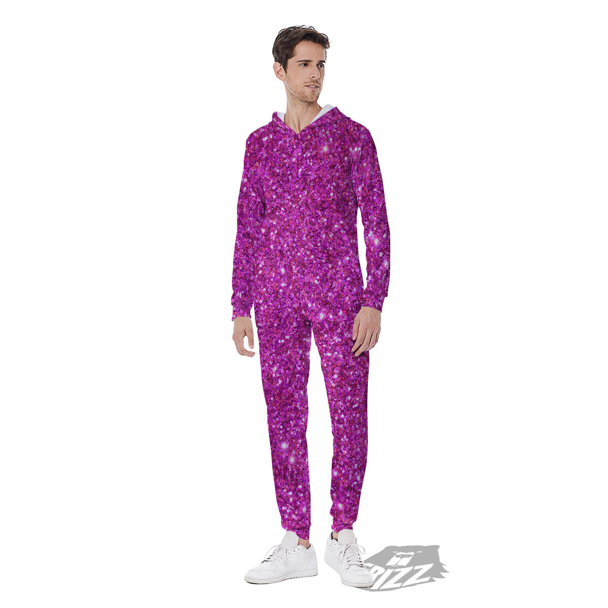 Glitter Artwork Magenta Pink Print Men's Jumpsuit-grizzshop