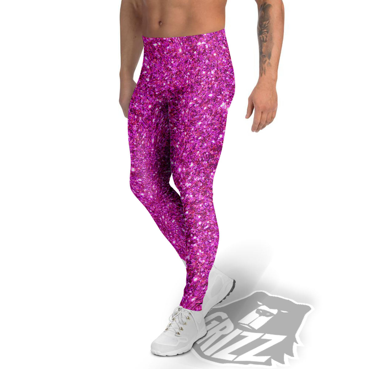 Glitter Artwork Magenta Pink Print Men's Leggings-grizzshop