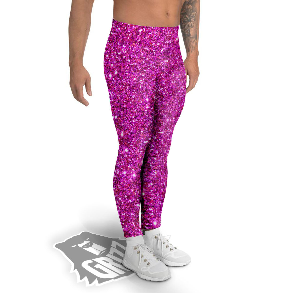 Glitter Artwork Magenta Pink Print Men's Leggings-grizzshop