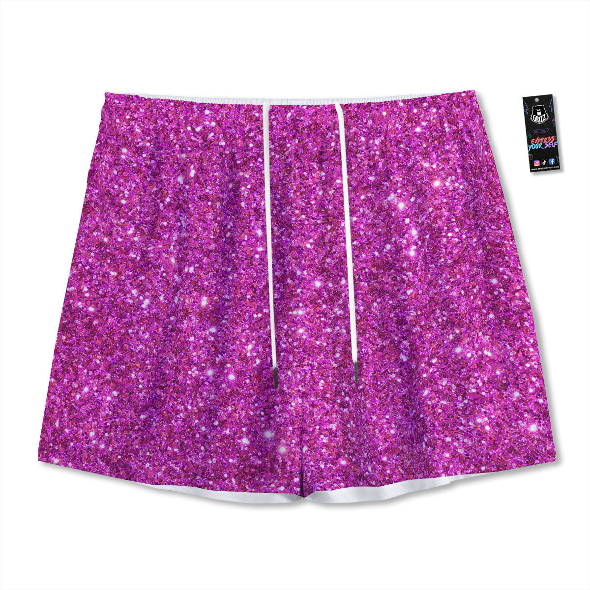 Glitter Artwork Magenta Pink Print Mesh Shorts