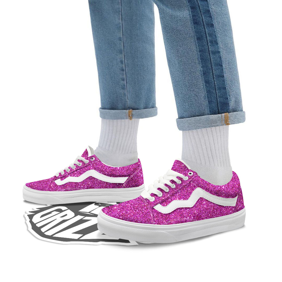 Glitter Artwork Magenta Pink Print Skate Shoes-grizzshop