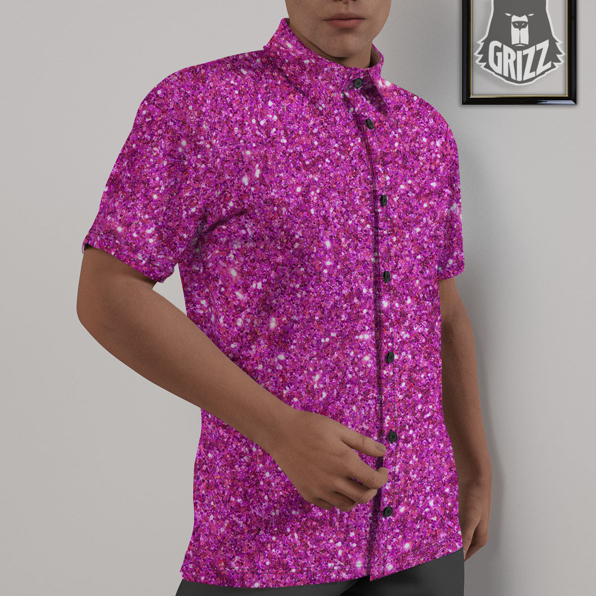 Glitter Artwork Magenta Pink Print Untucked Shirts-grizzshop