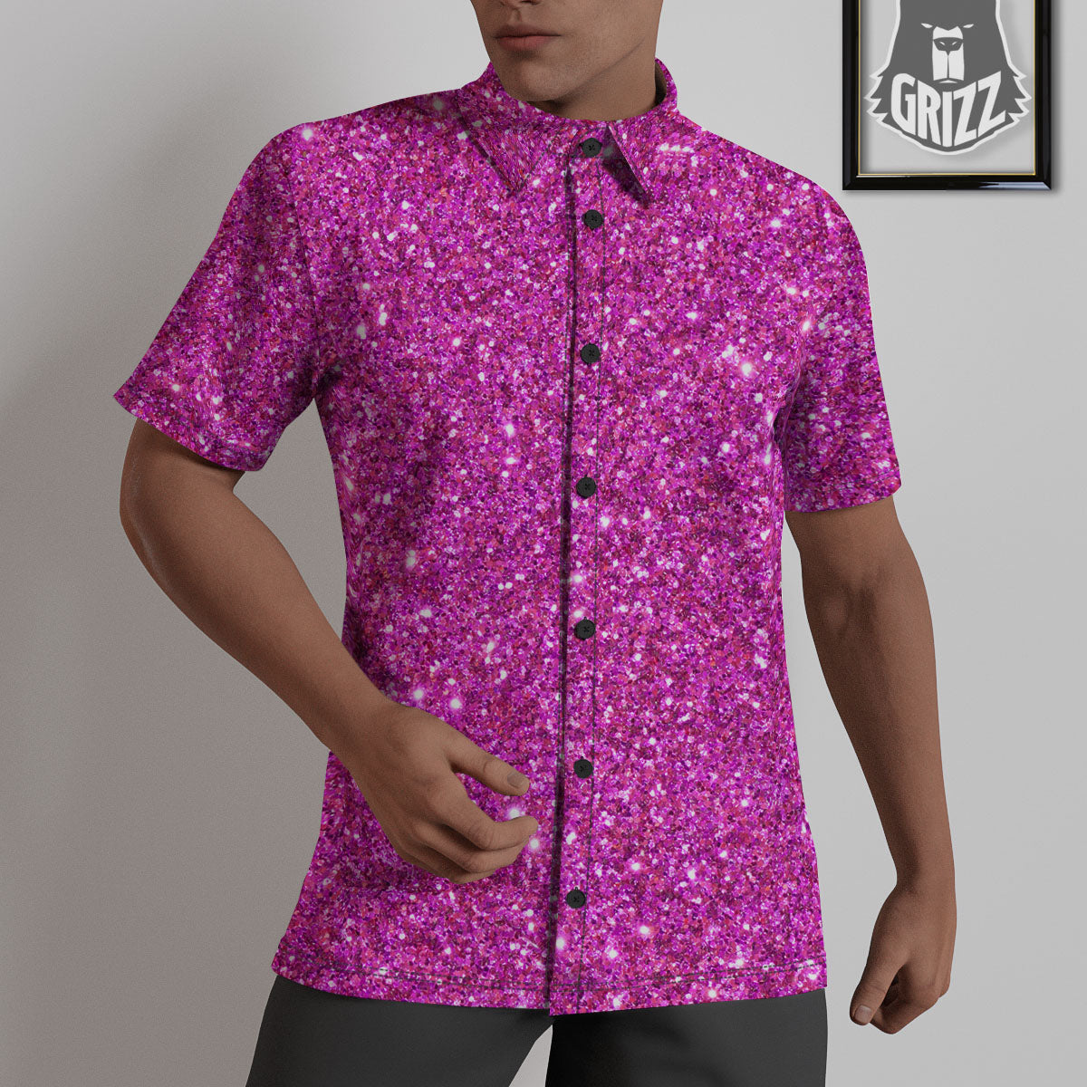 Glitter Artwork Magenta Pink Print Untucked Shirts-grizzshop