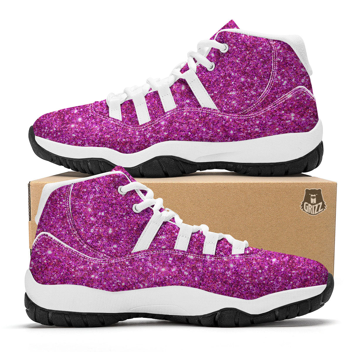 Glitter Artwork Magenta Pink Print White Bball Shoes-grizzshop