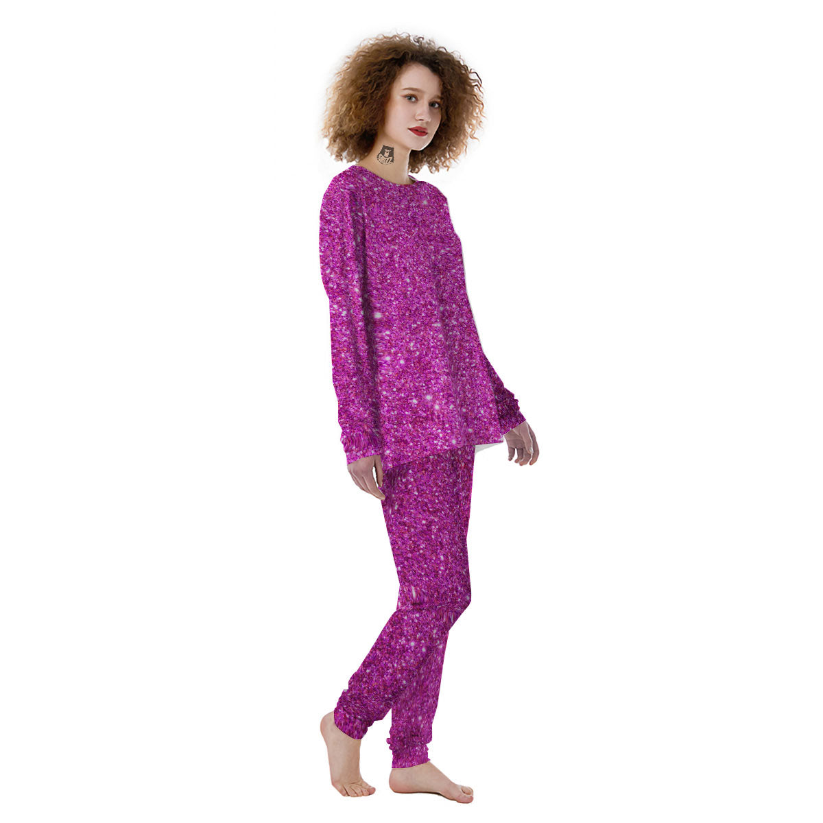 Glitter Artwork Magenta Pink Print Women's Pajamas-grizzshop