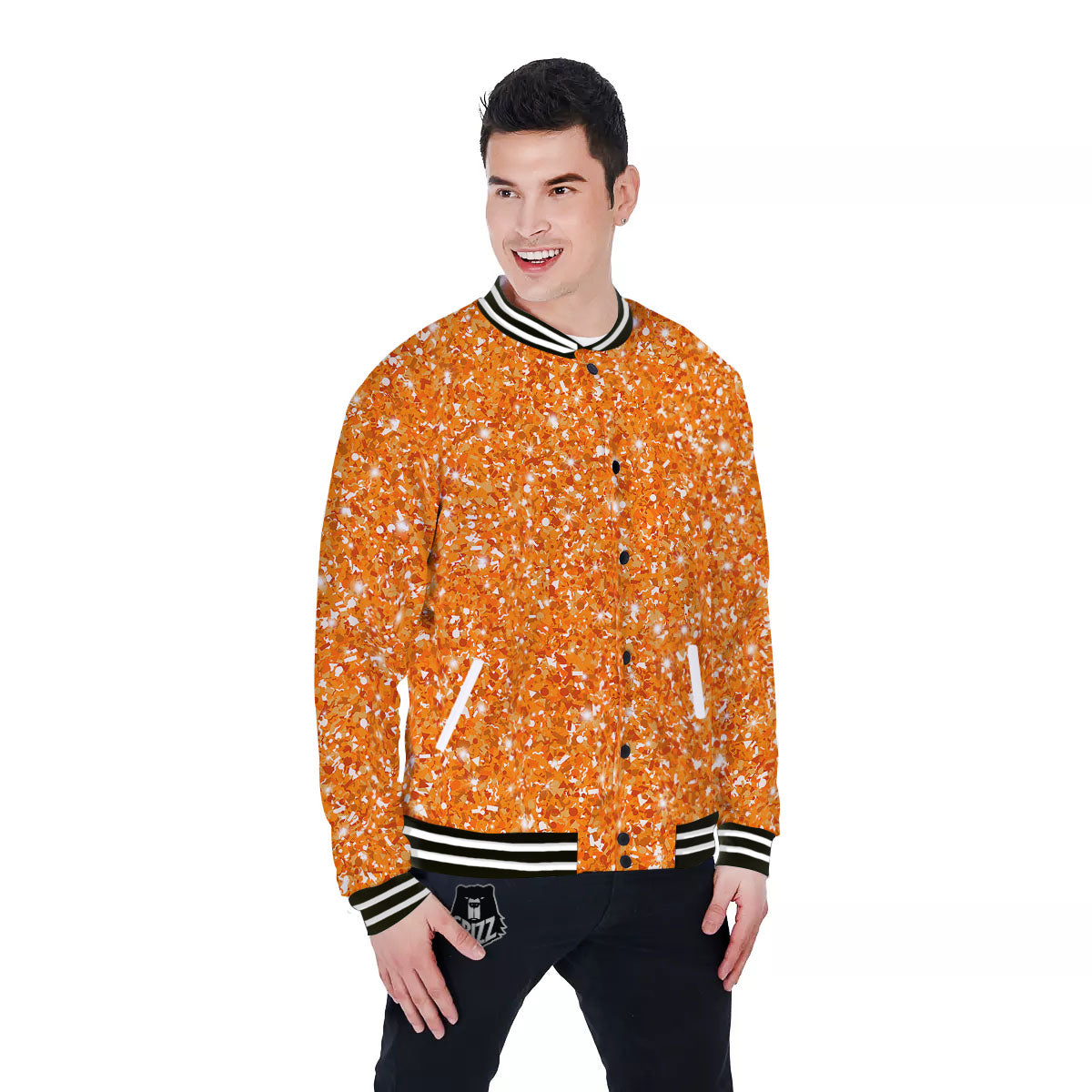 Glitter Artwork Orange Print Baseball Jacket-grizzshop