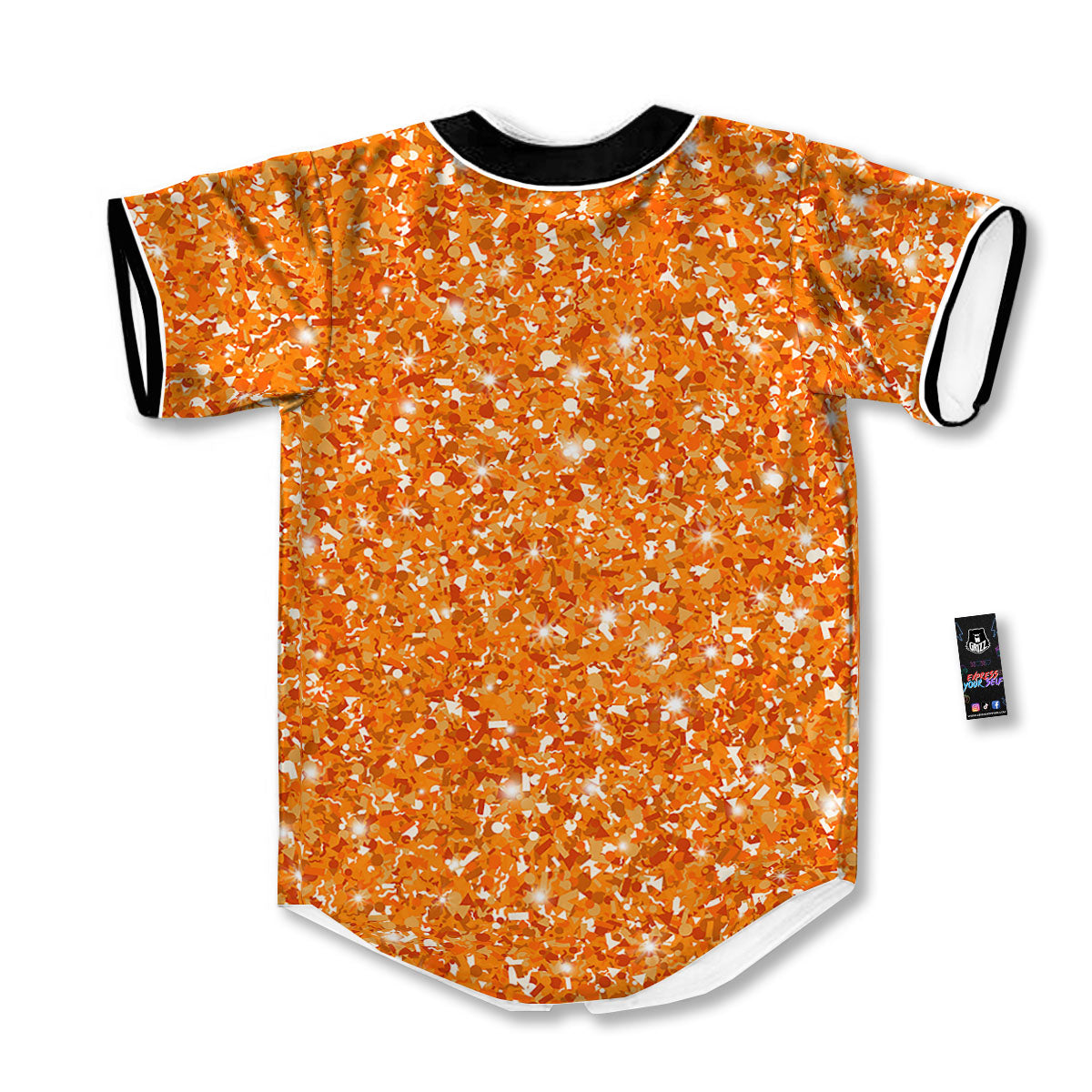 Glitter Artwork Orange Print Baseball Jersey-grizzshop