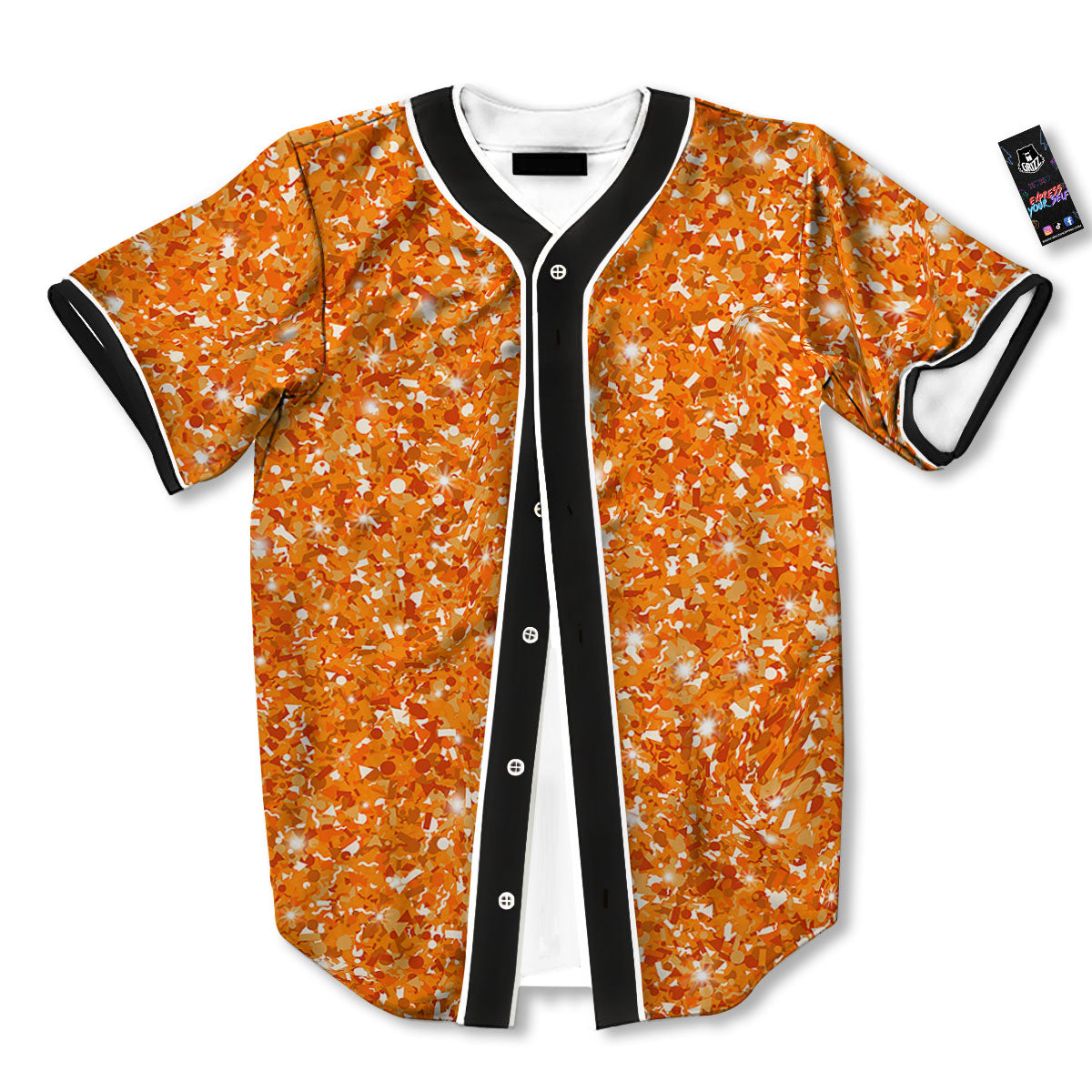 Glitter Artwork Orange Print Baseball Jersey-grizzshop