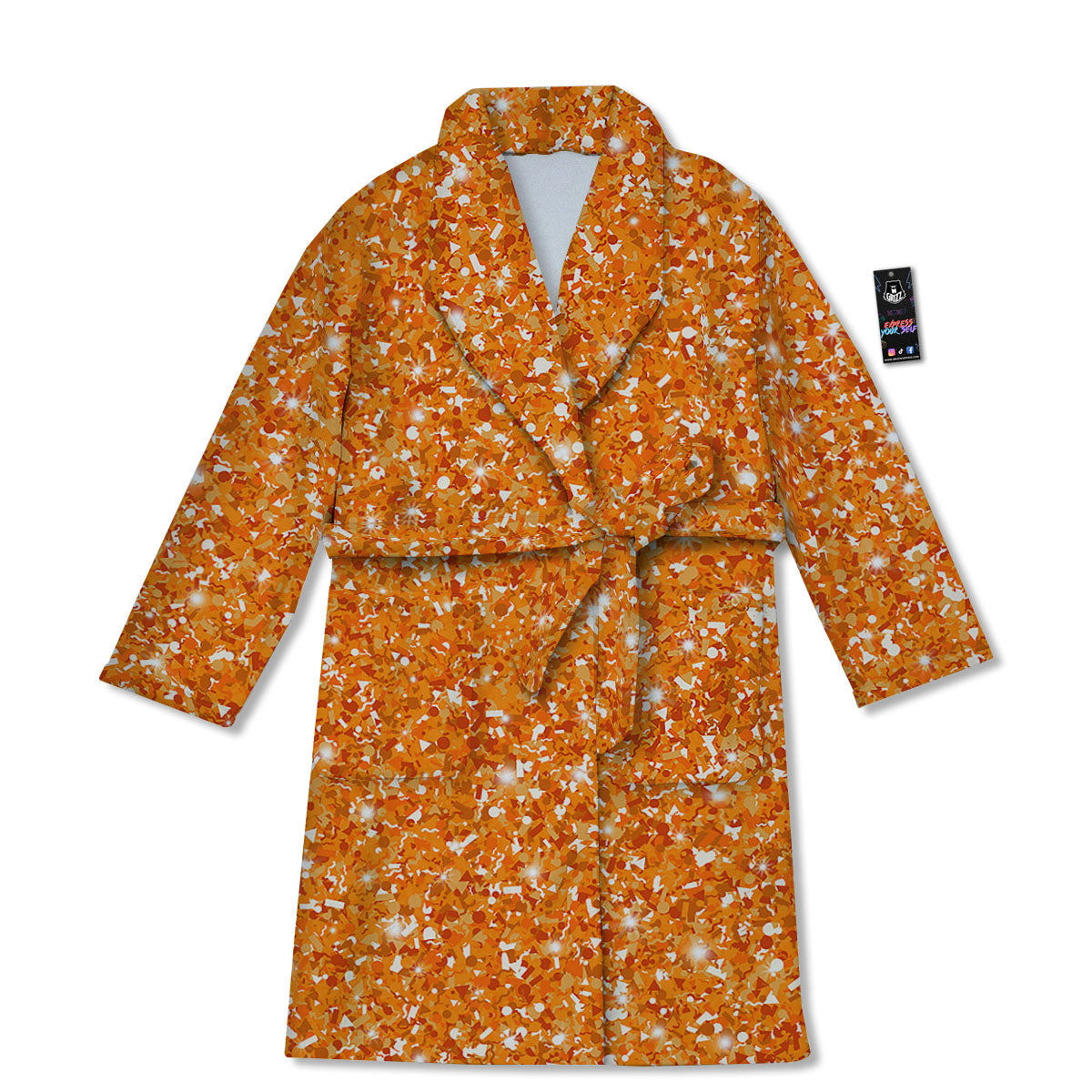 Glitter Artwork Orange Print Bathrobe-grizzshop