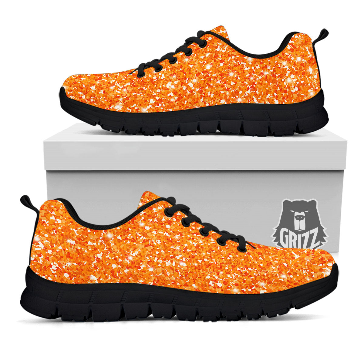 Glitter Artwork Orange Print Black Sneaker-grizzshop
