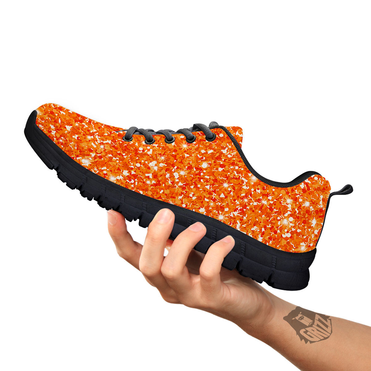 Glitter Artwork Orange Print Black Sneaker-grizzshop