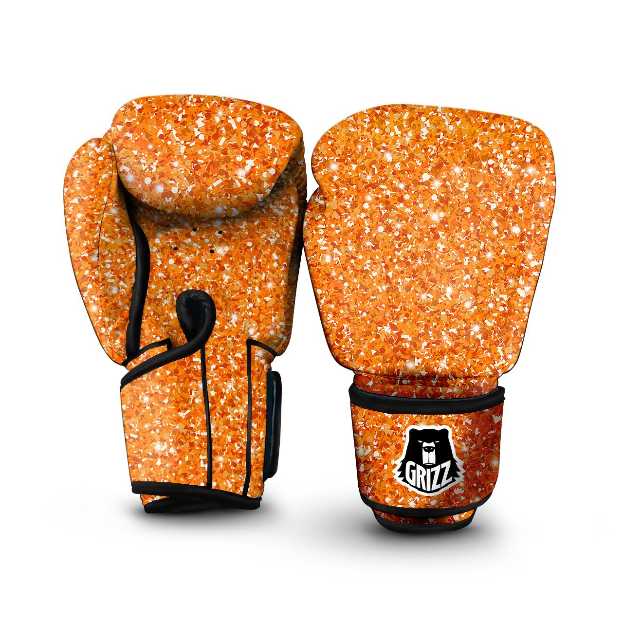 Glitter Artwork Orange Print Boxing Gloves-grizzshop