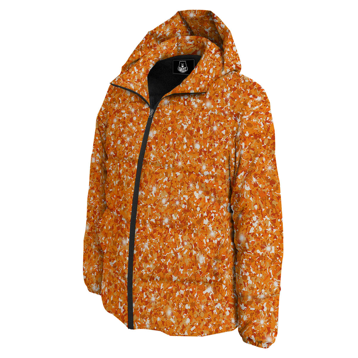Glitter Artwork Orange Print Down Jacket-grizzshop