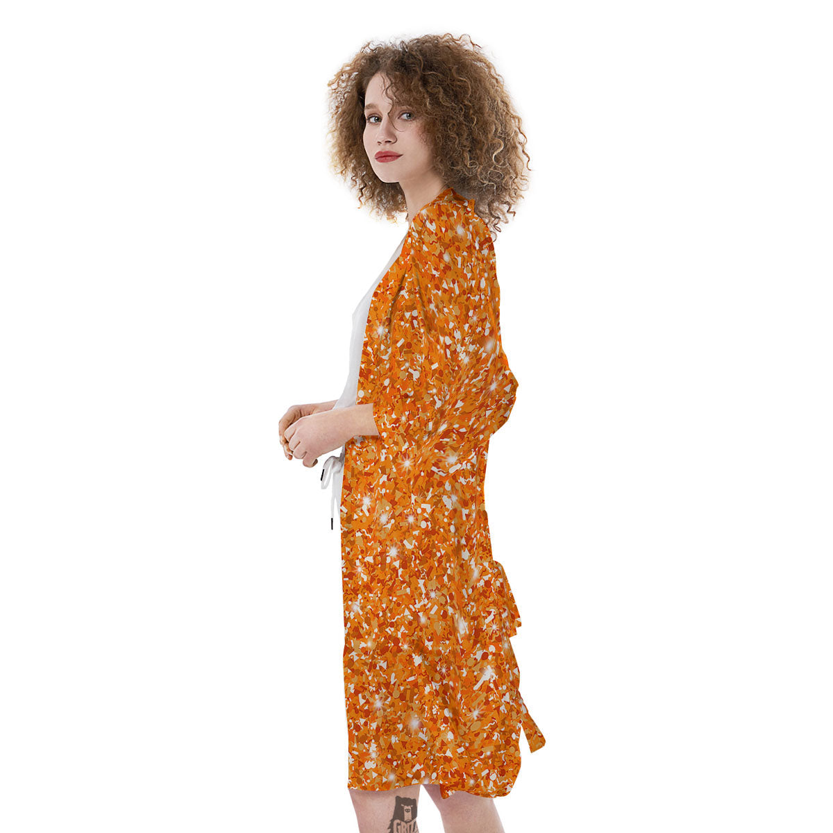 Glitter Artwork Orange Print Kimono-grizzshop