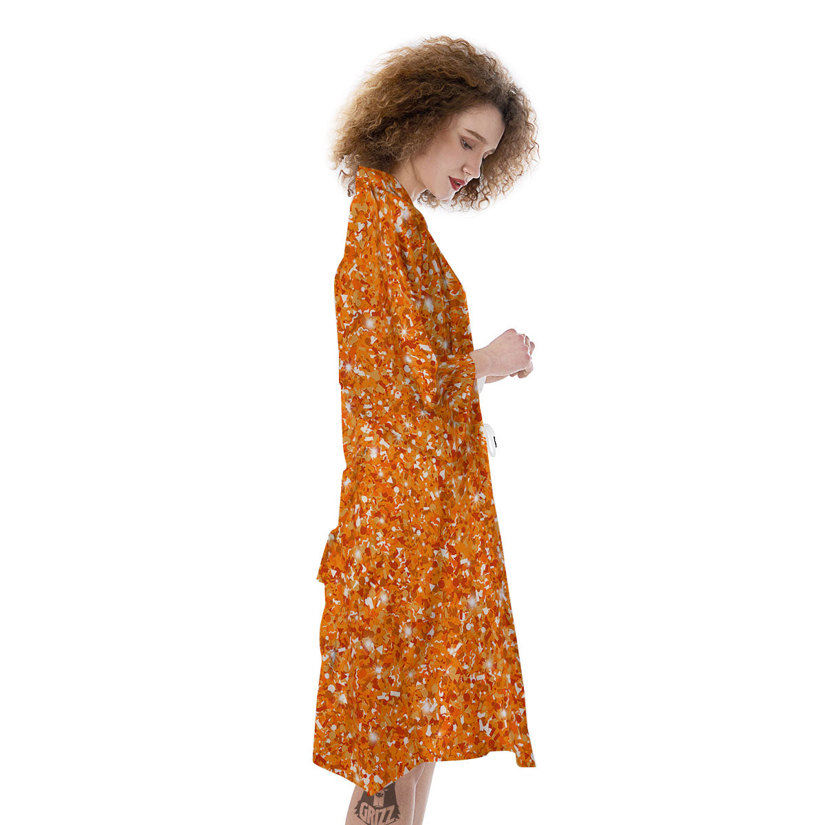 Glitter Artwork Orange Print Kimono-grizzshop