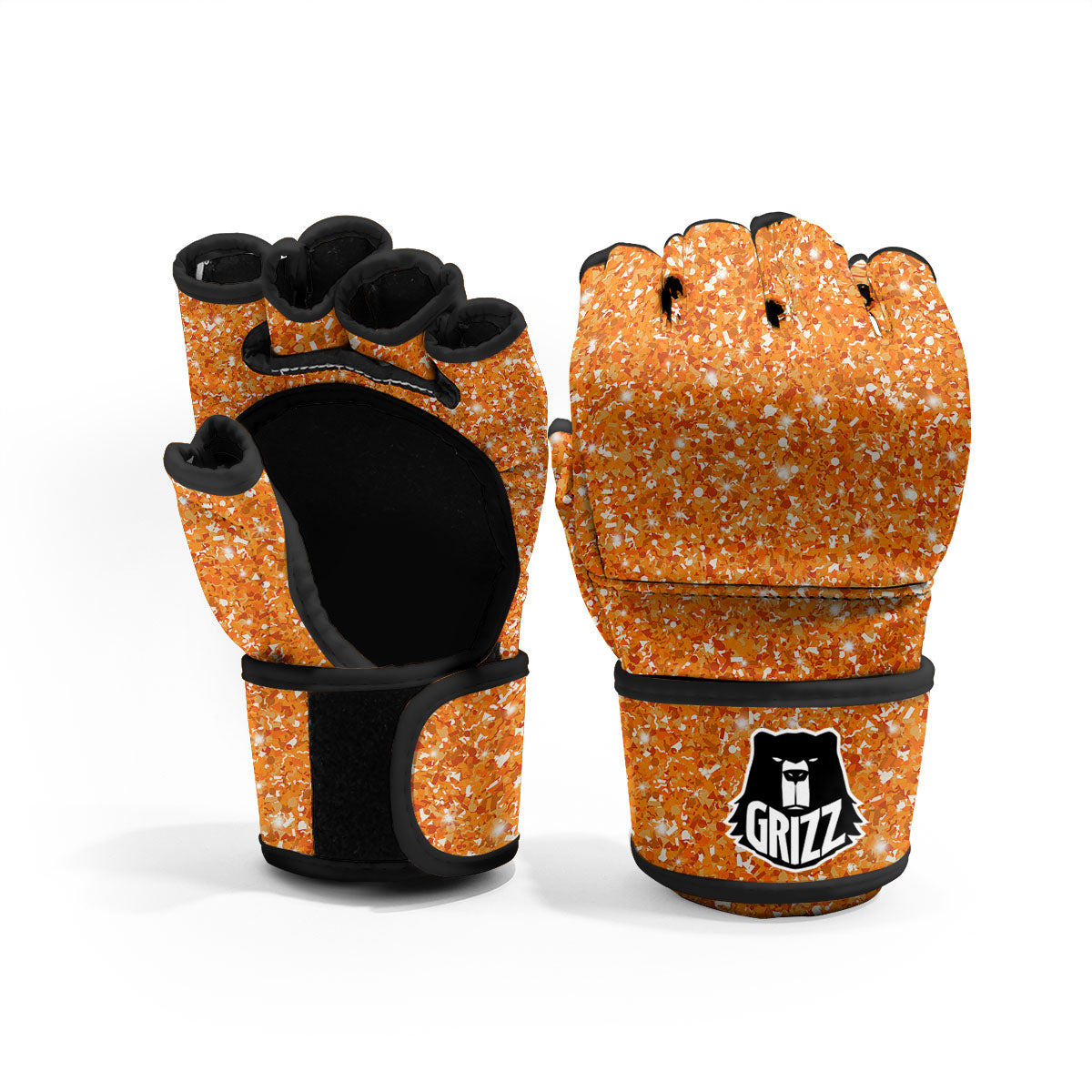 Glitter Artwork Orange Print MMA Gloves-grizzshop
