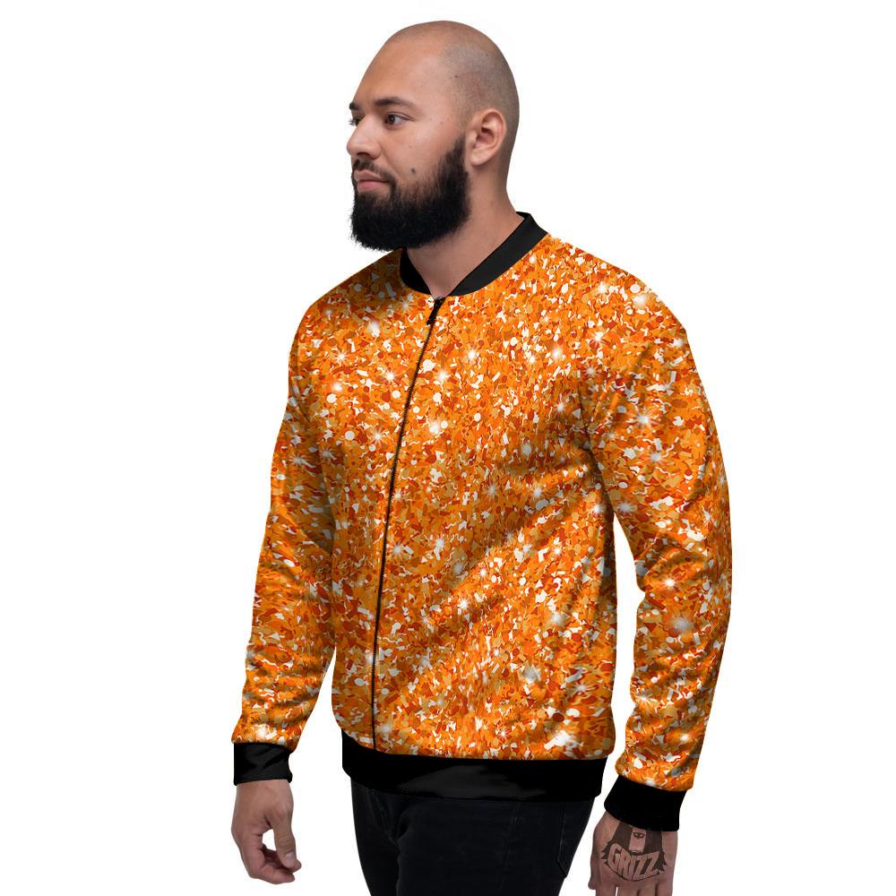 Glitter Artwork Orange Print Men's Bomber Jacket-grizzshop