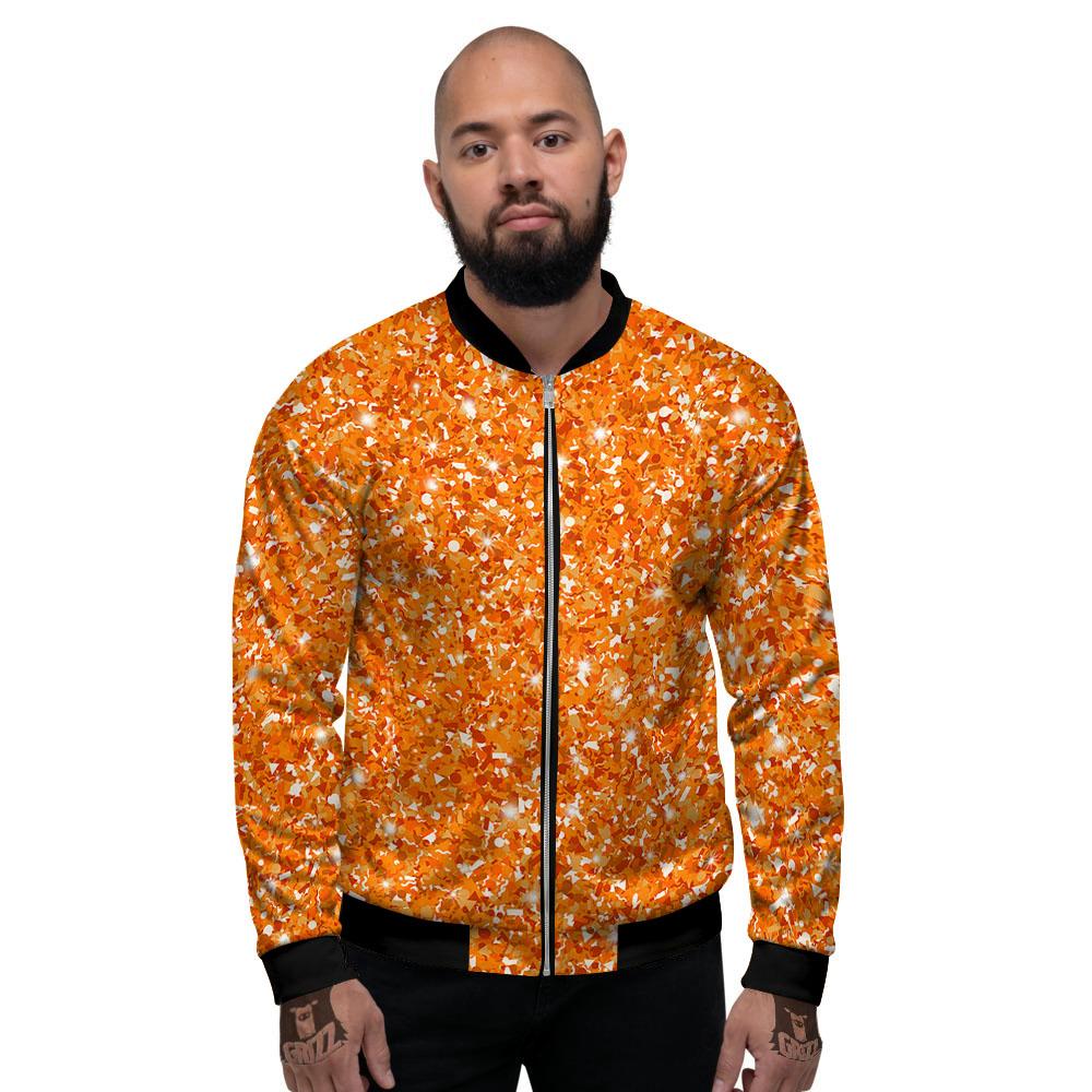 Glitter Artwork Orange Print Men's Bomber Jacket-grizzshop