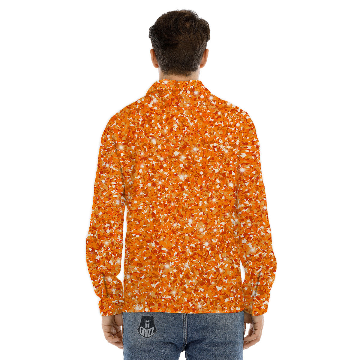Glitter Artwork Orange Print Men's Dress Shirts-grizzshop