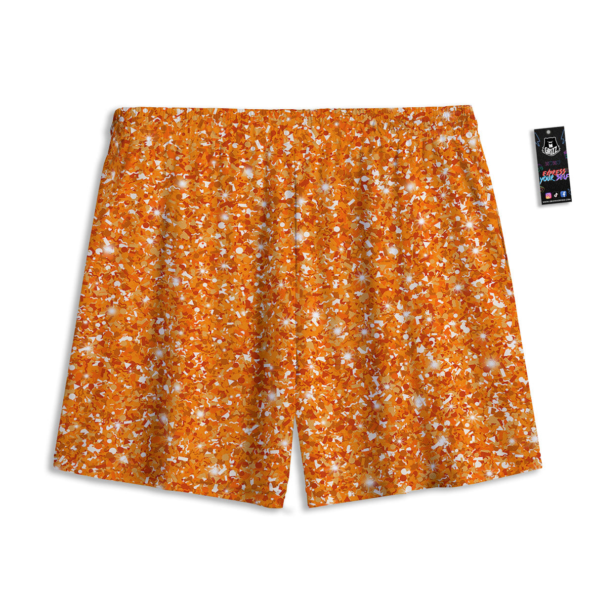 Glitter Artwork Orange Print Mesh Shorts