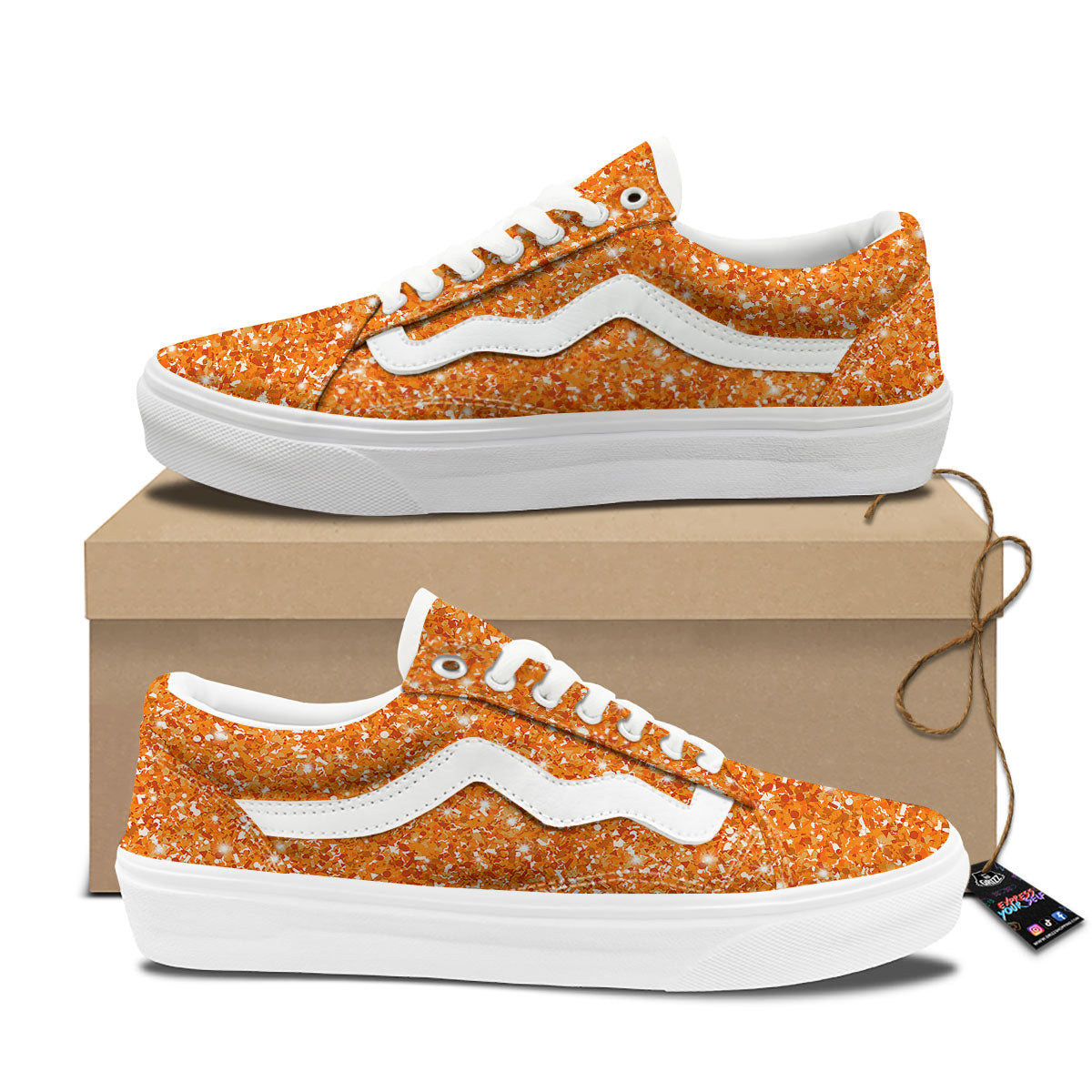 Glitter Artwork Orange Print Skate Shoes-grizzshop