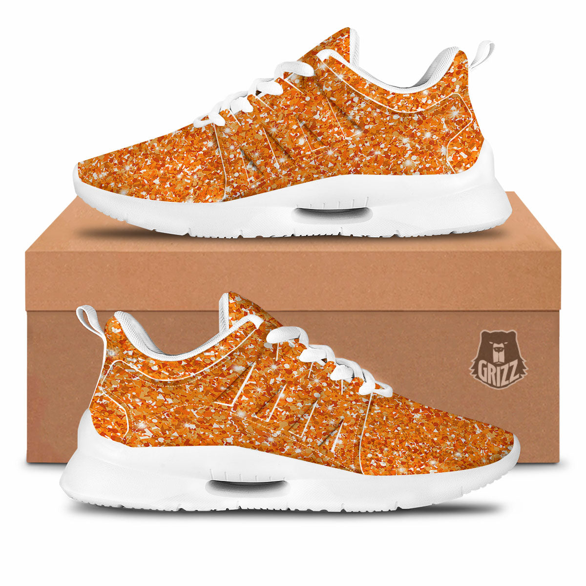 Glitter Artwork Orange Print Tennis Shoes-grizzshop