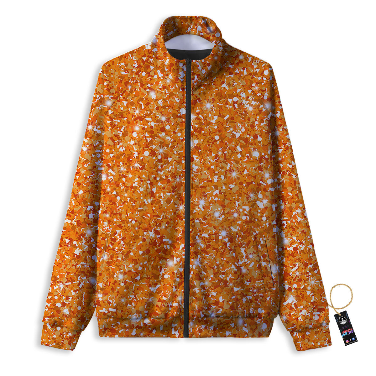 Glitter Artwork Orange Print Track Jacket-grizzshop