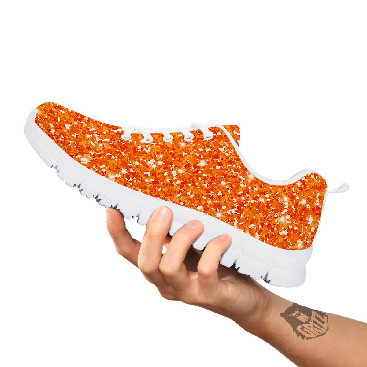 Glitter Artwork Orange Print White Sneaker-grizzshop