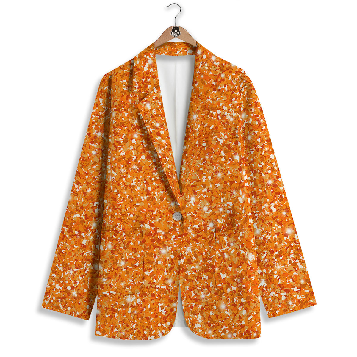 Glitter Artwork Orange Print Women's Blazer-grizzshop
