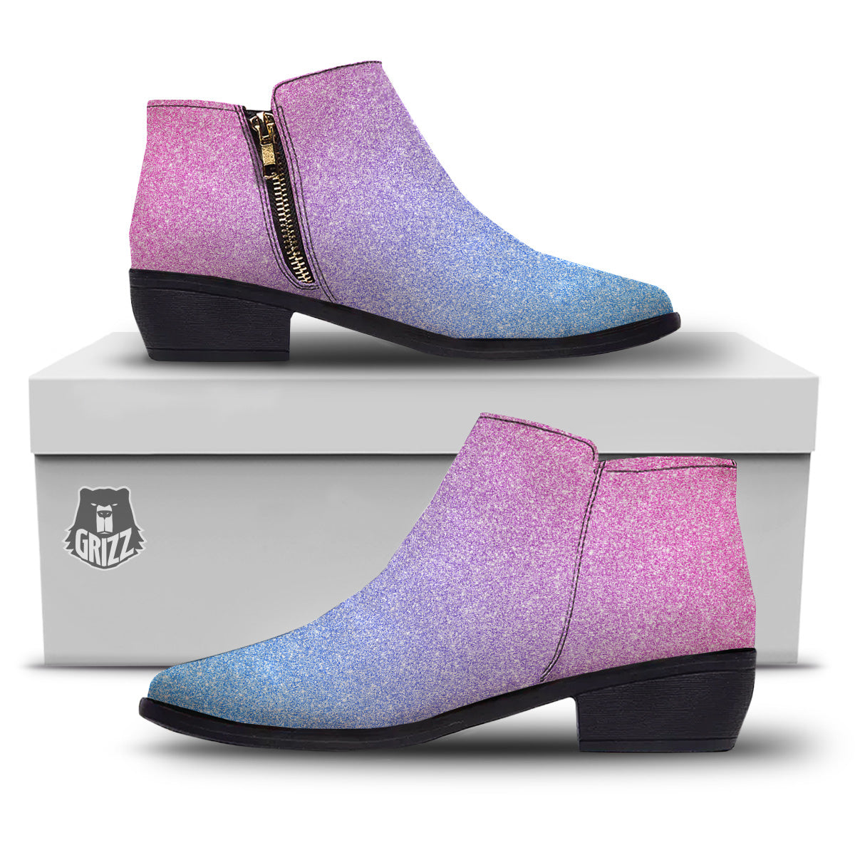 Glitter Artwork Pastel Print Pattern Ankle Boots-grizzshop