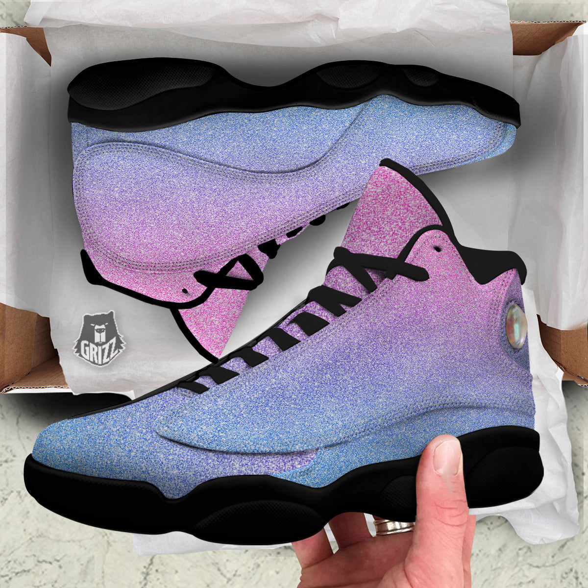 Glitter Artwork Pastel Print Pattern Black Basketball Shoes-grizzshop