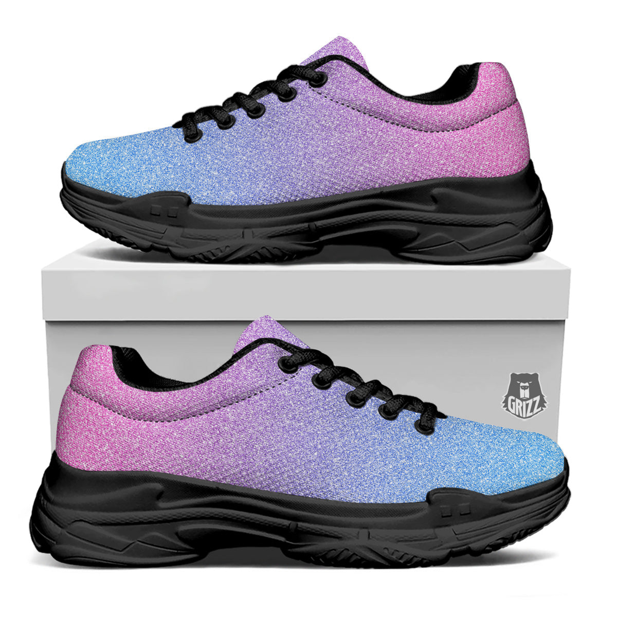 Glitter Artwork Pastel Print Pattern Black Chunky Shoes-grizzshop