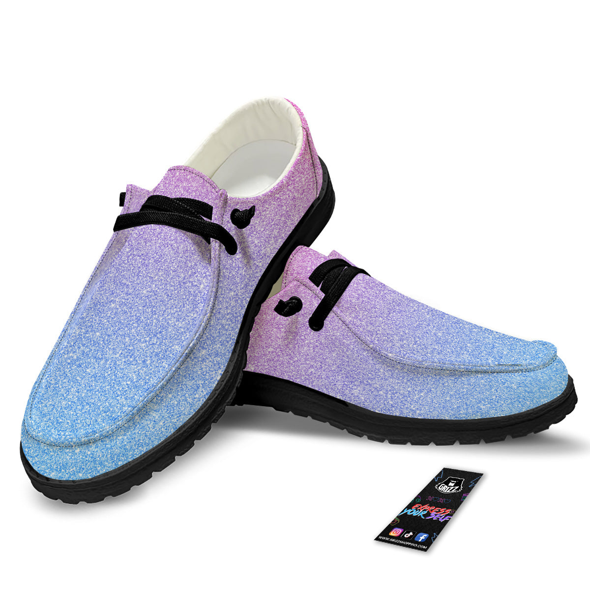 Glitter Artwork Pastel Print Pattern Black Loafers-grizzshop