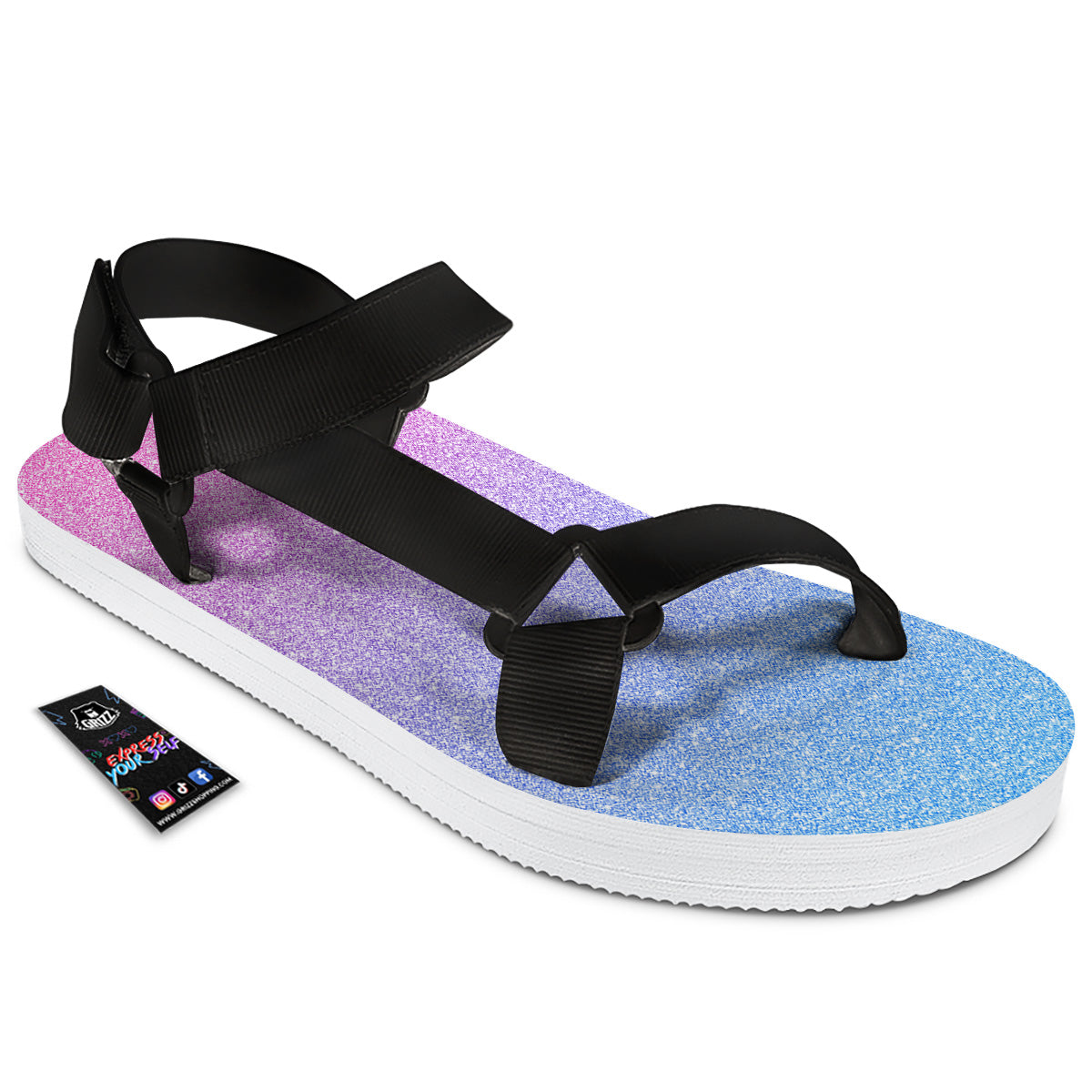 Glitter Artwork Pastel Print Pattern Black Open Toe Sandals-grizzshop