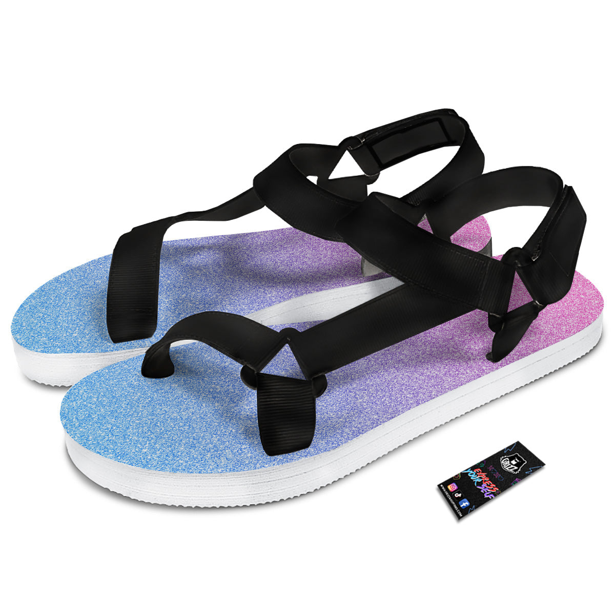 Glitter Artwork Pastel Print Pattern Black Open Toe Sandals-grizzshop