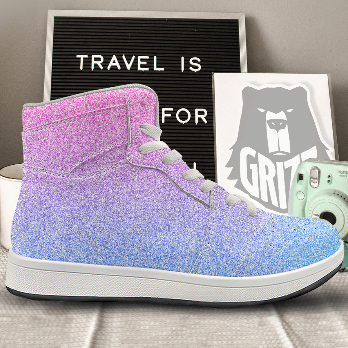 Glitter Artwork Pastel Print Pattern High Top Sneakers-grizzshop