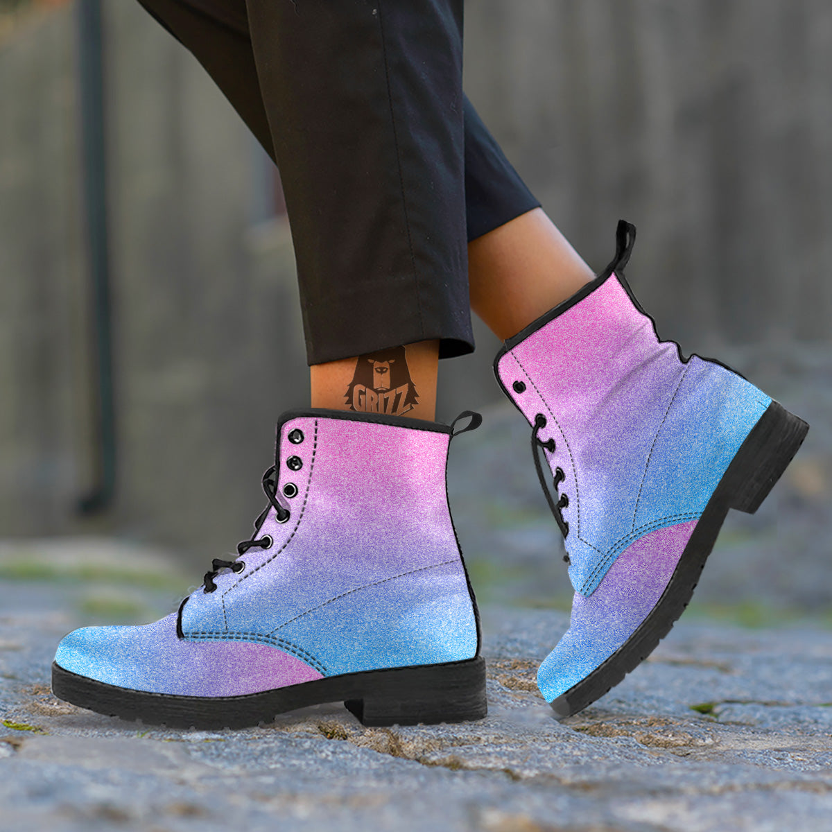 Glitter Artwork Pastel Print Pattern Leather Boots-grizzshop