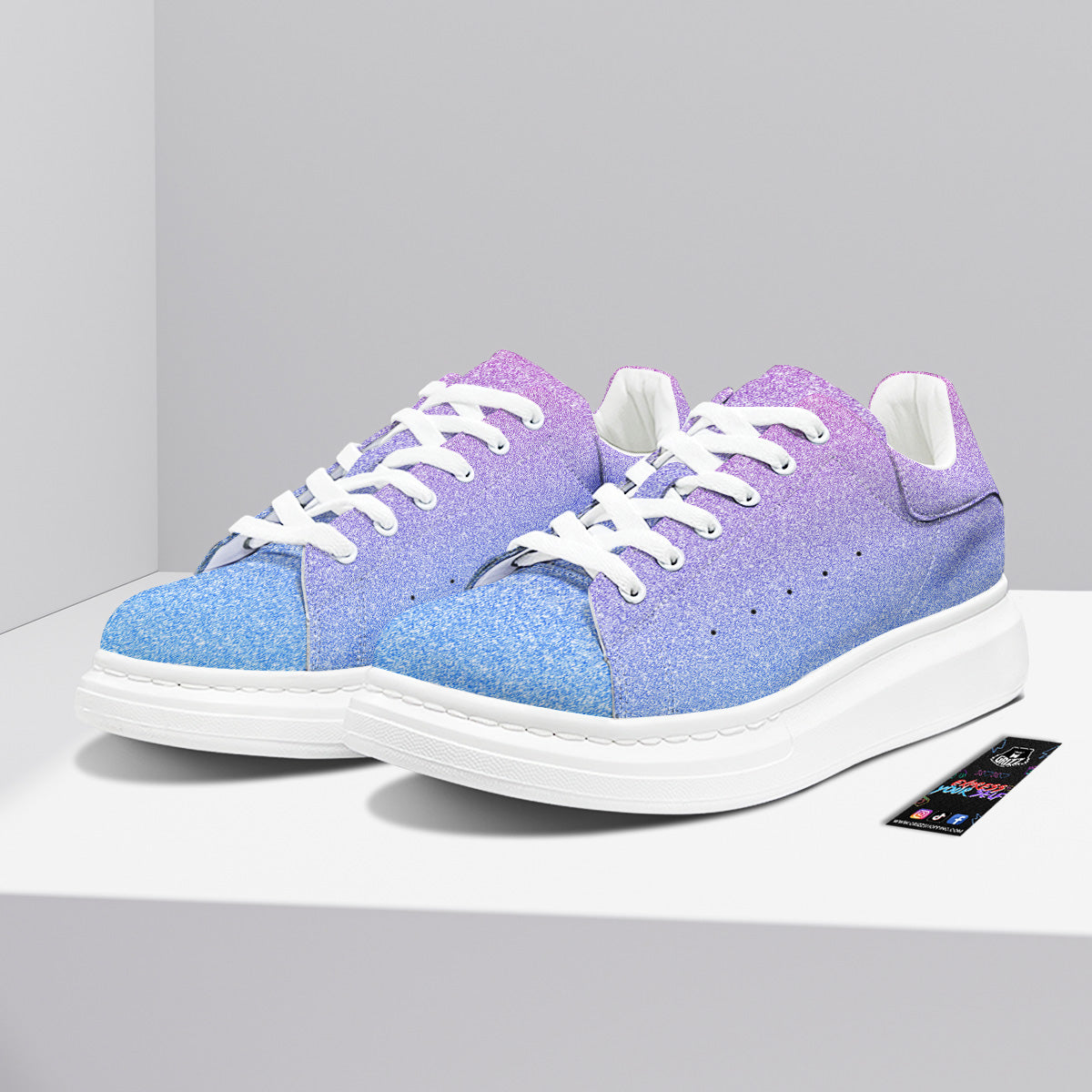 Glitter Artwork Pastel Print Pattern Platform Shoes-grizzshop
