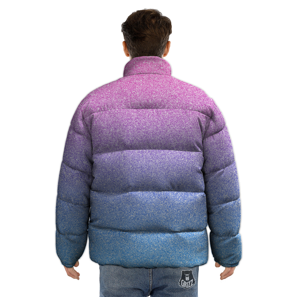Glitter Artwork Pastel Print Pattern Puffer Jacket-grizzshop