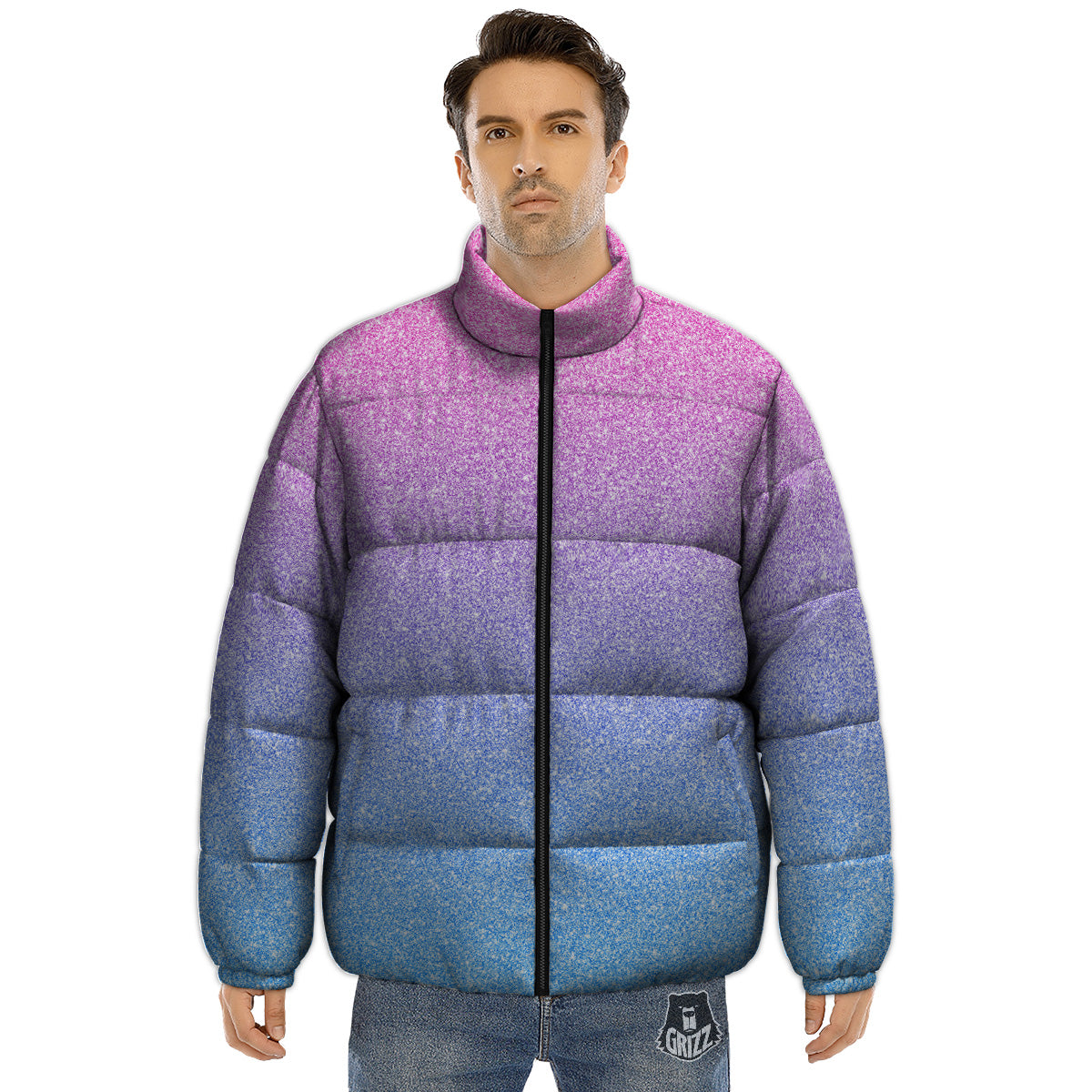 Glitter Artwork Pastel Print Pattern Puffer Jacket-grizzshop