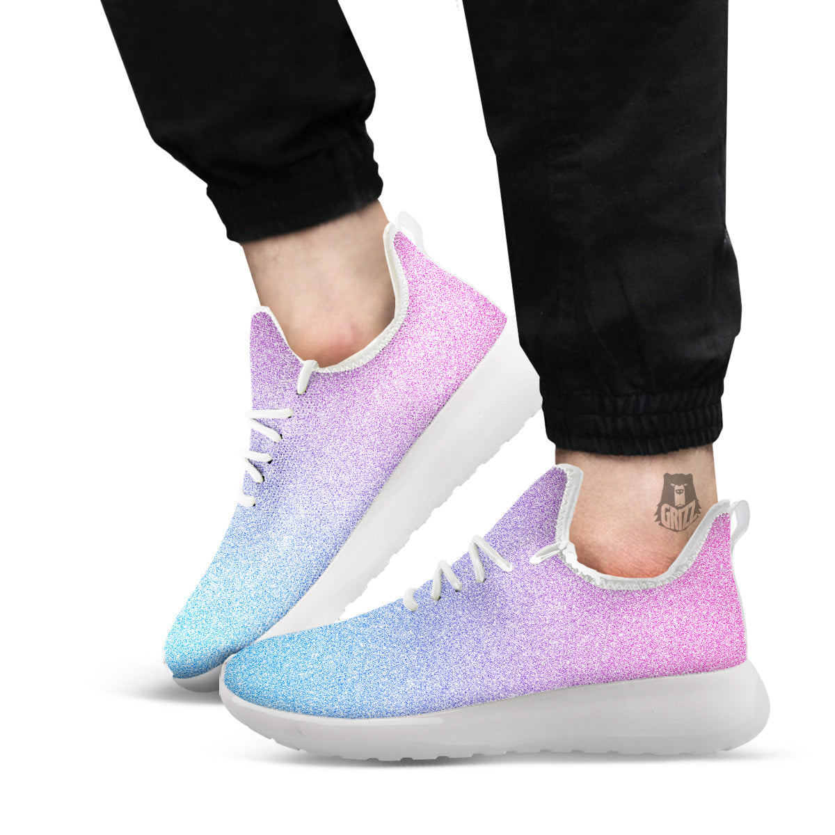 Glitter Artwork Pastel Print Pattern White Athletic Shoes-grizzshop