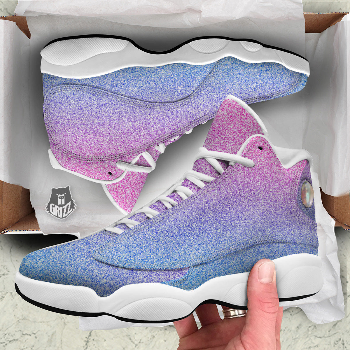 Glitter Artwork Pastel Print Pattern White Basketball Shoes-grizzshop