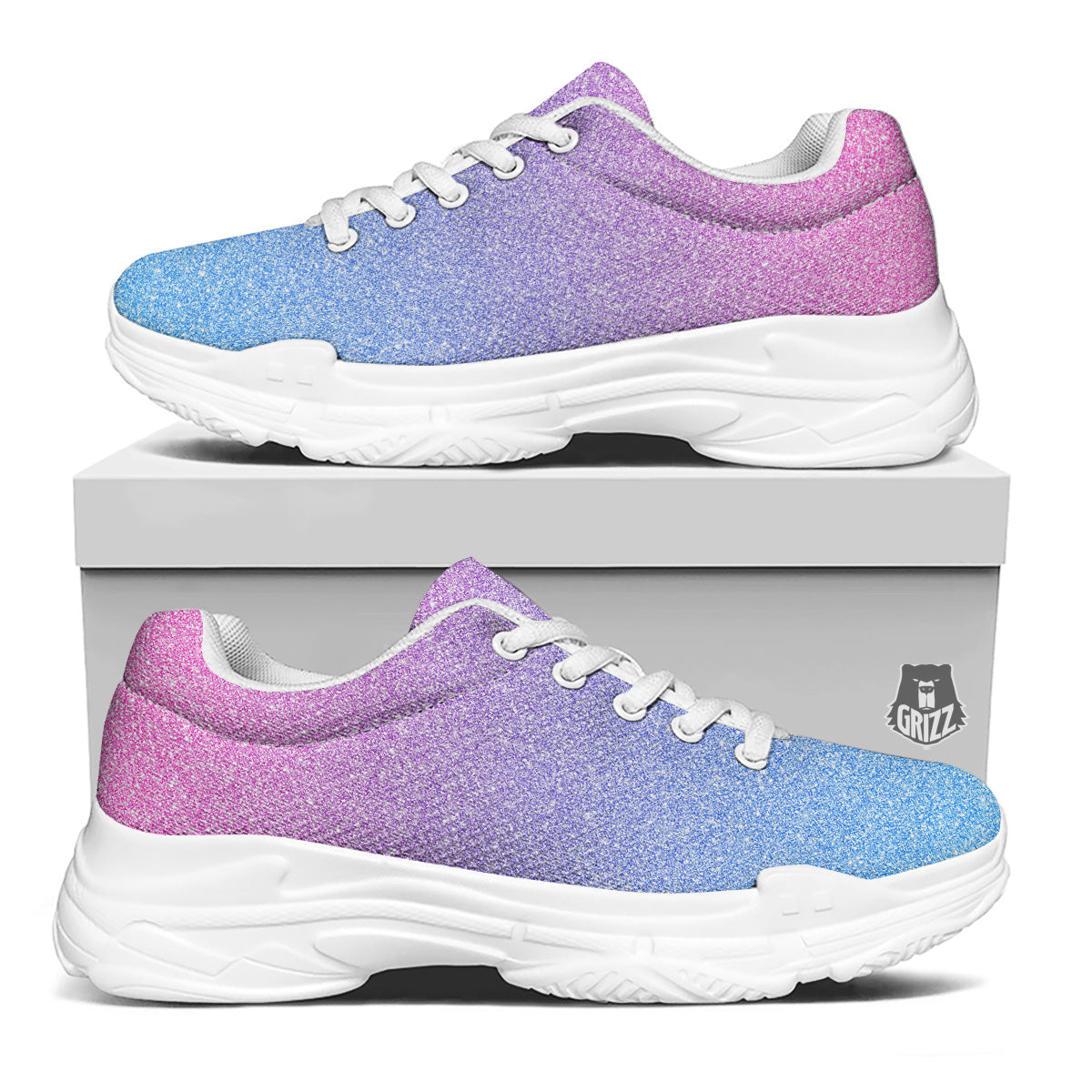 Glitter Artwork Pastel Print Pattern White Chunky Shoes-grizzshop