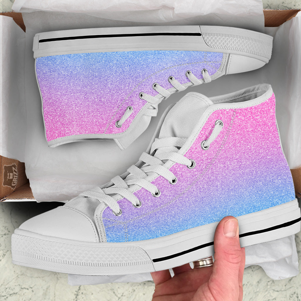 Glitter Artwork Pastel Print Pattern White High Top Shoes-grizzshop