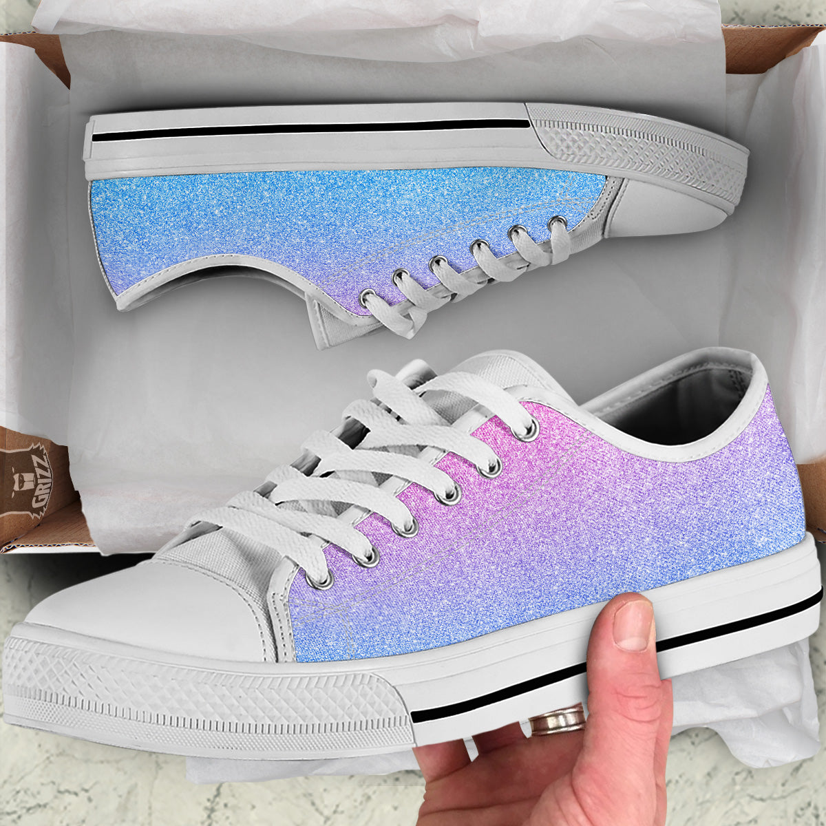 Glitter Artwork Pastel Print Pattern White Low Top Shoes-grizzshop