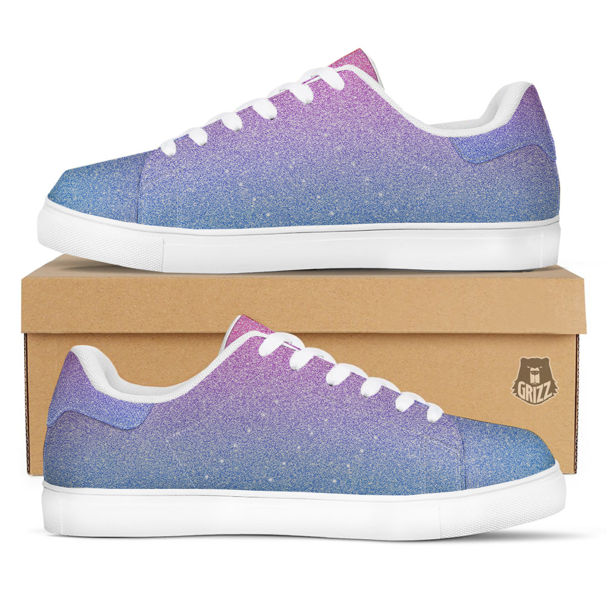 Glitter Artwork Pastel Print Pattern White Low Top Sneakers-grizzshop