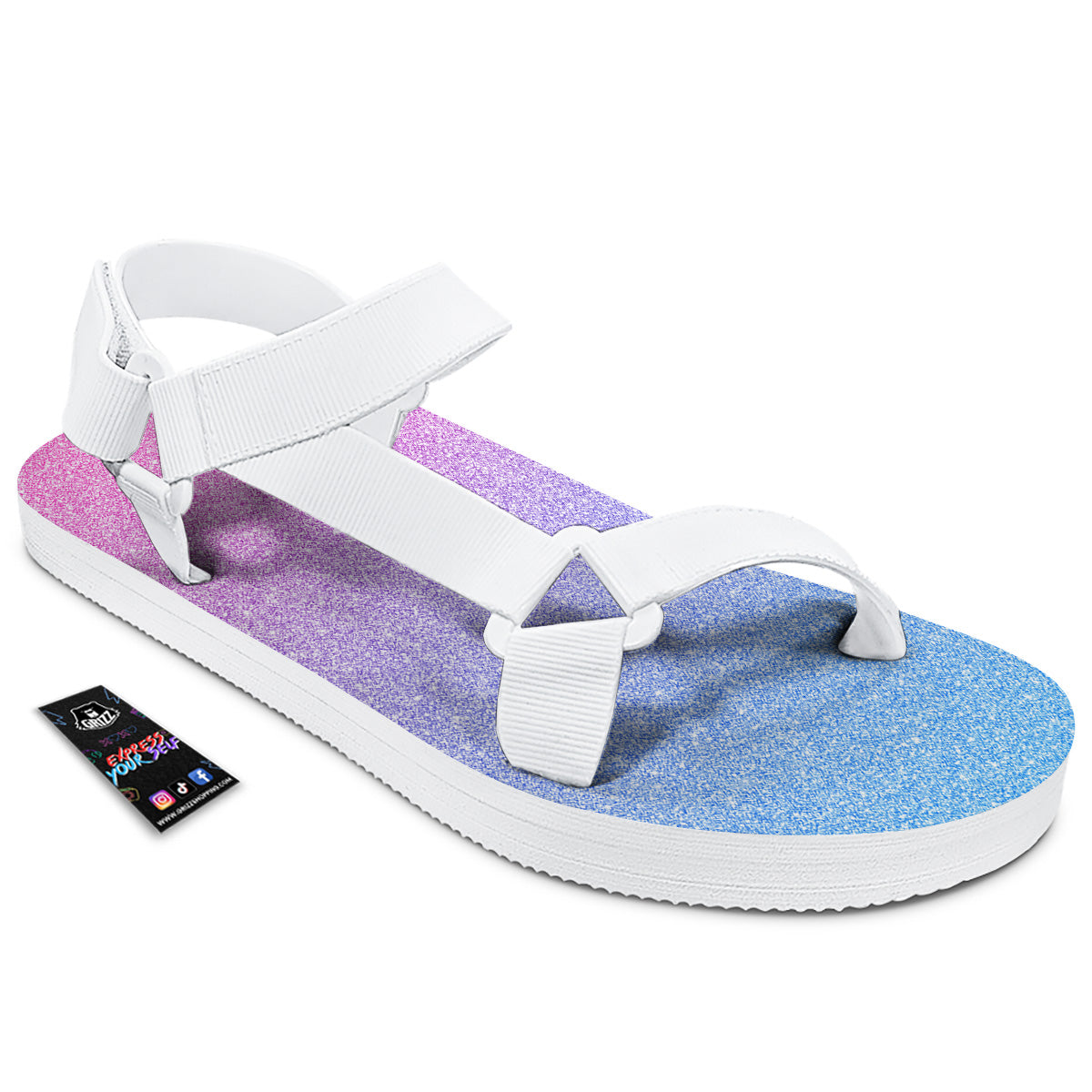 Glitter Artwork Pastel Print Pattern White Open Toe Sandals-grizzshop