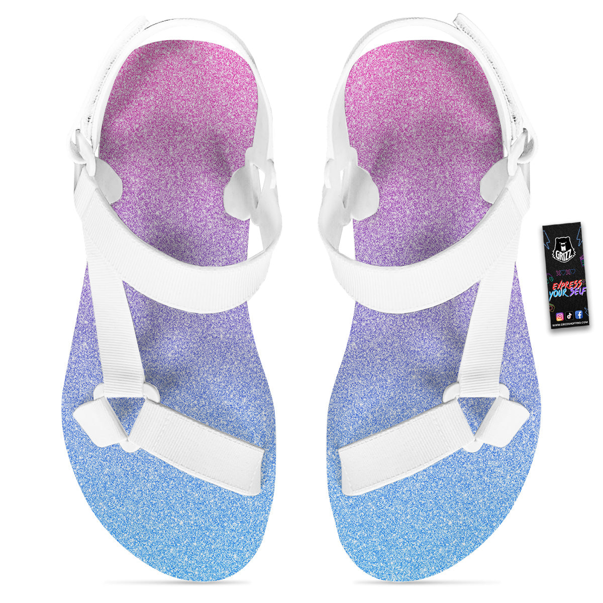 Glitter Artwork Pastel Print Pattern White Open Toe Sandals-grizzshop