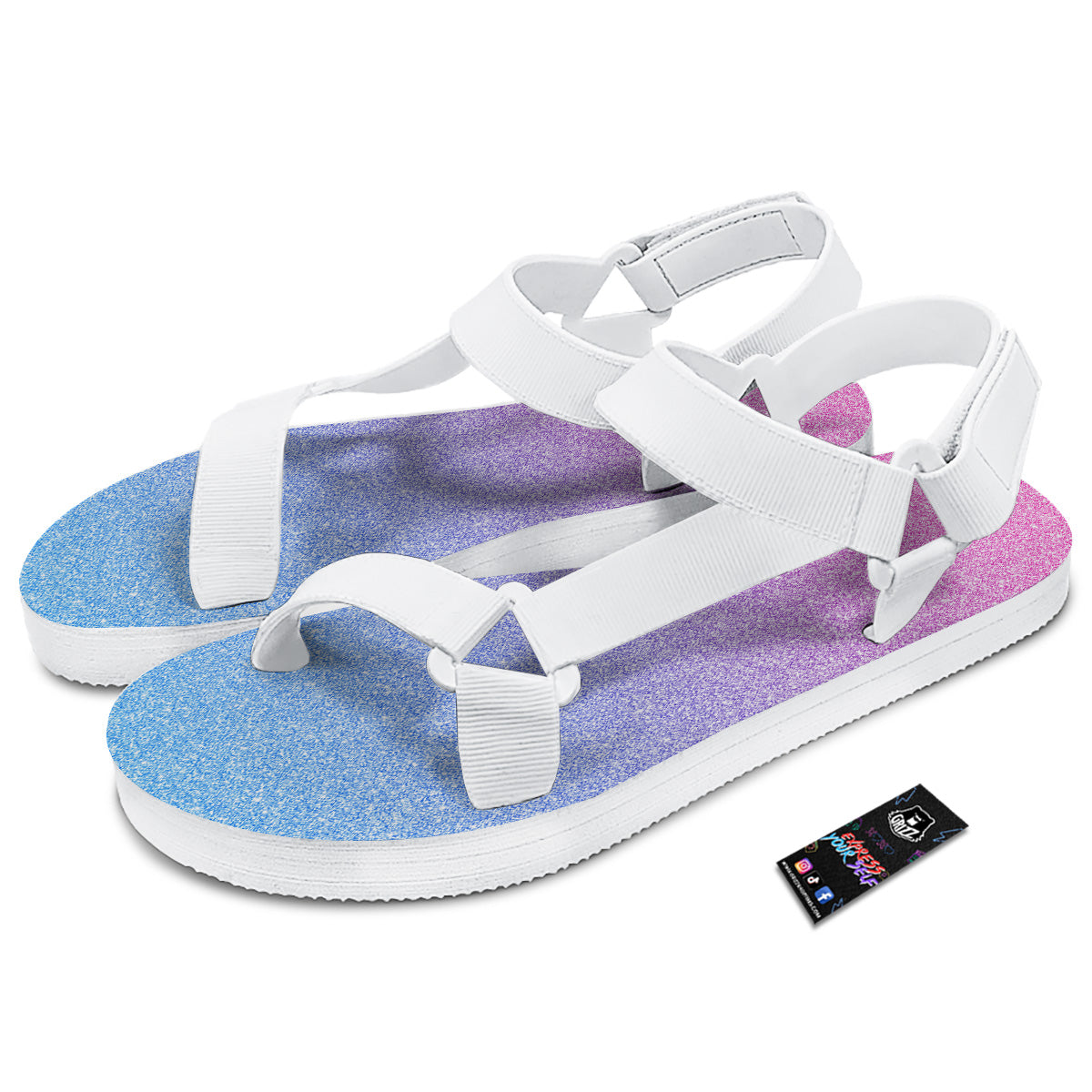 Glitter Artwork Pastel Print Pattern White Open Toe Sandals-grizzshop