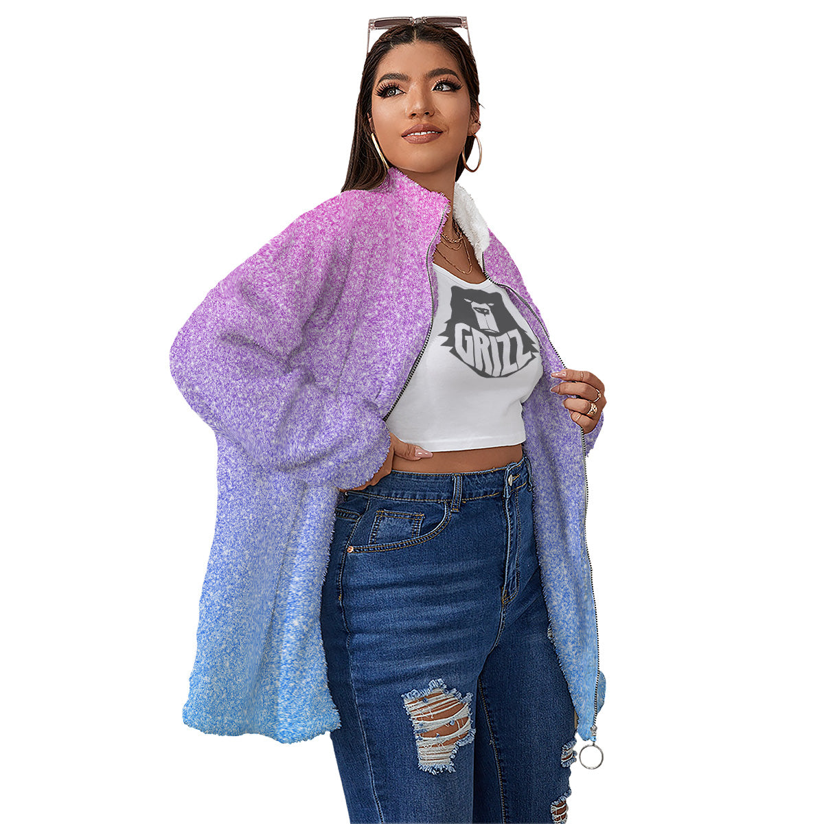 Glitter Artwork Pastel Print Pattern Women's Sherpa Jacket-grizzshop